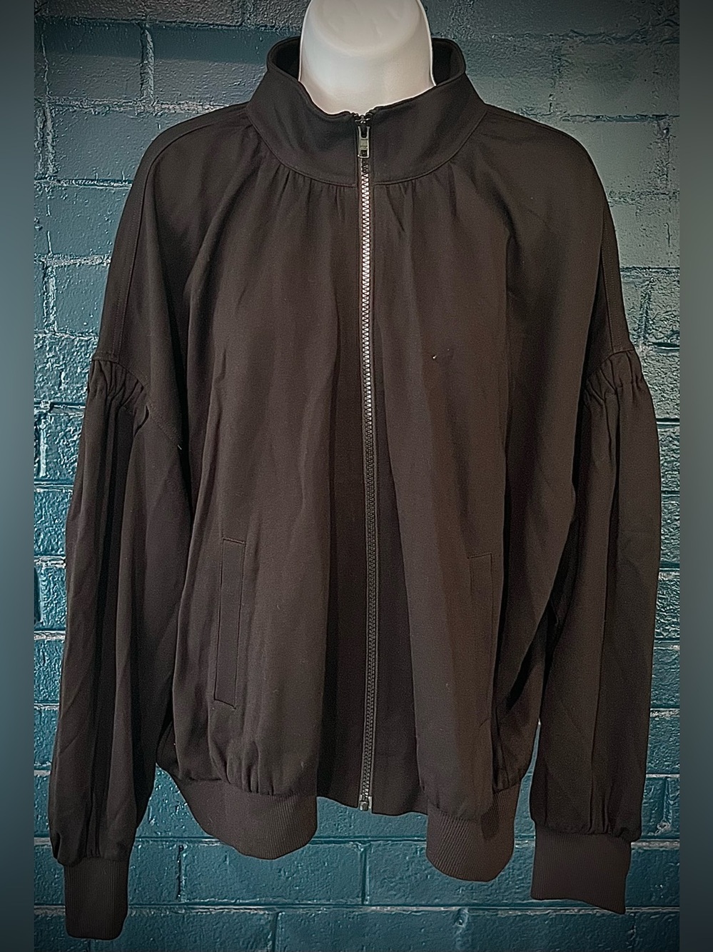 Mens Black Zip-Front Bomber Jacket